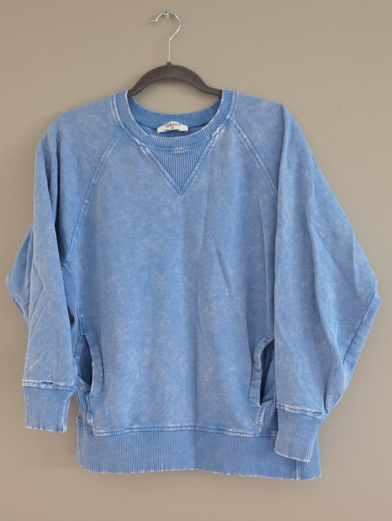 Zenana Outfitters Tops - Zenana Outfitters Washed Light Blue Crewneck Sweater